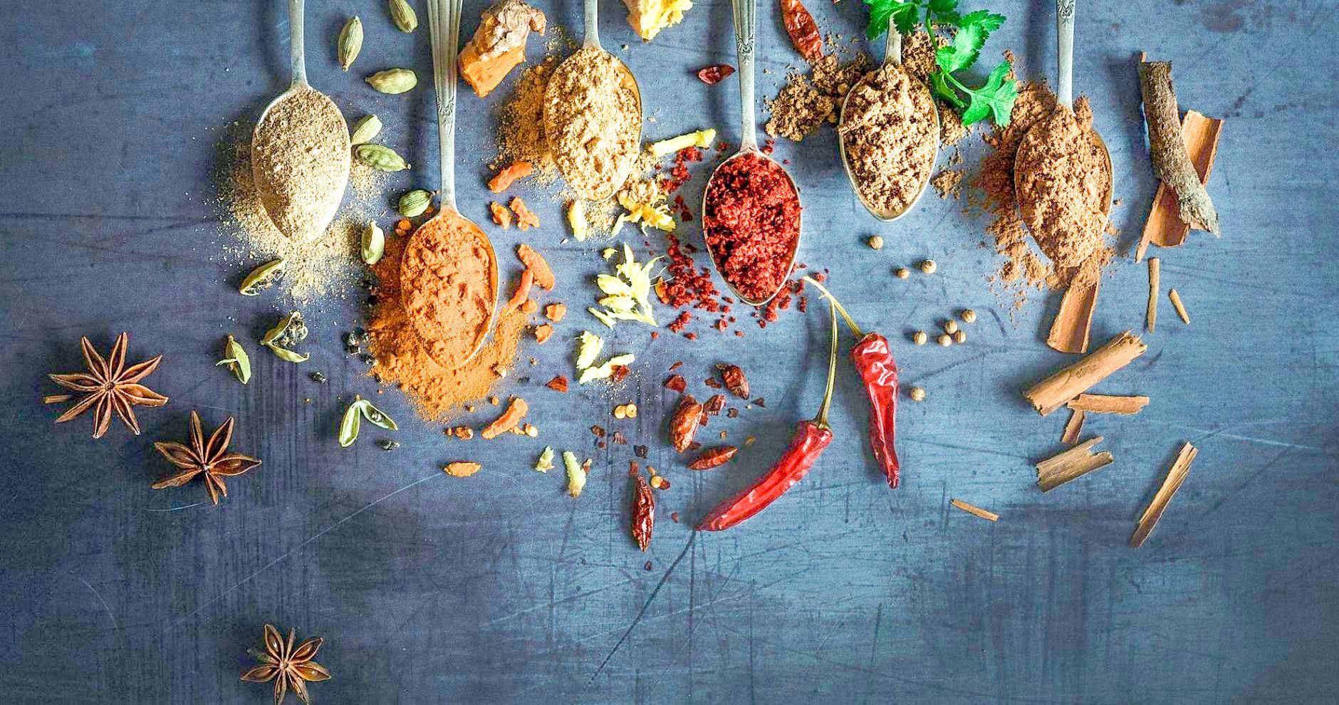 Colourful spices and a signature spice tin from the Mandira masterclass