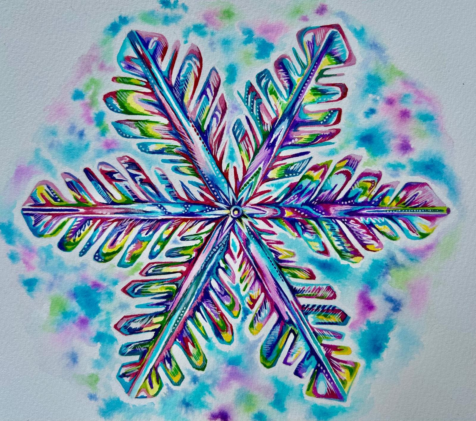 Watercolour snowflake Christmas card created in the Sarah Rawlins workshop